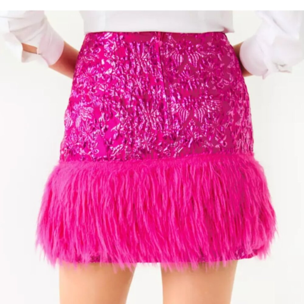 NWT Lilly Pulitzer Charmain Mini Skirt Pink Petal Party Metallic Size 8 - Picture 4 of 15